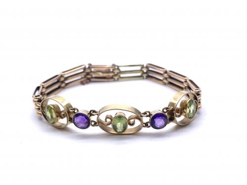 An Old 15ct Peridot & Amethyst Bracelet 7 inches