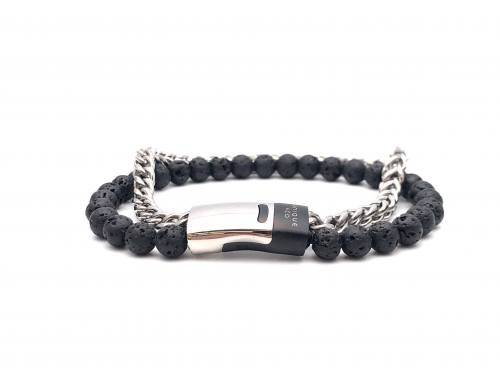 Lava Stone Bead & Satinless Steel Bracelet