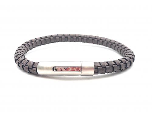 Leather Bracelet Moro Grey Magnetic Steel Clasp
