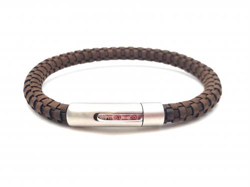 Leather Bracelet Dark Brown Steel Magnetic Clasp