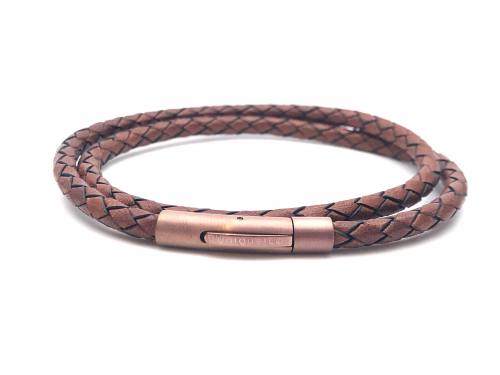 Leather Brown Wrap Bracelet Steel Magnetic Clasp