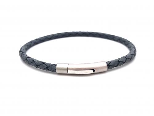 Leather Blue-Grey Bracelet Magnetic Clasp