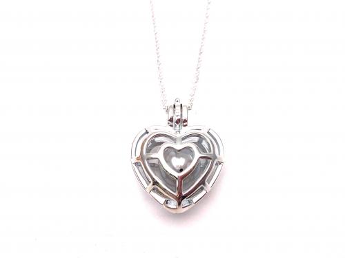 Silver 3D Cage Heart & Pearl Pendant & Chain