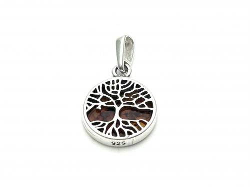 Silver Amber Tree Of Life Pendant 22x13mm