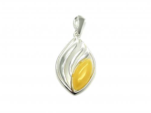 Silver Lemon Amber Leaf Pendant