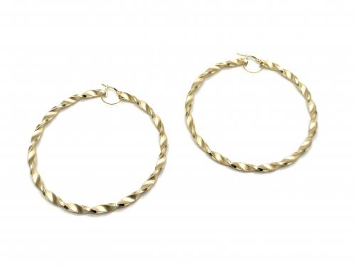 9ct Yellow Gold Twisted Hoop Earrings 68mm
