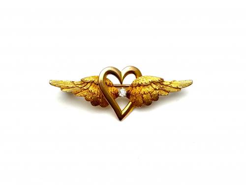 An Old Diamond Heart & Angle Wings Brooch