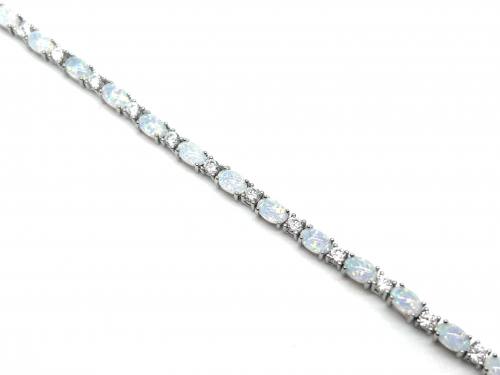 Silver Created Opal & CZ Fancy Bracelet
