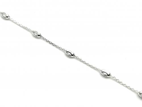 Silver Oval Moon Cut Bead Bracelet