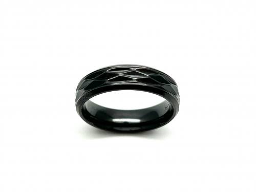Black Zirconium Diamond Cut Band Ring 7mm