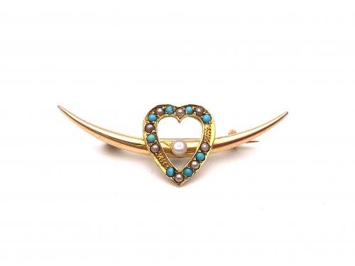 An Old 15ct Turquoise and Pearl Brooch