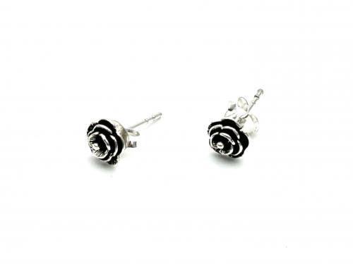 Silver Oxidised Rose Stud Earrings