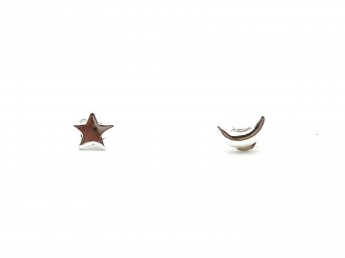 Silver Moon & Star Opposite Stud Earrings