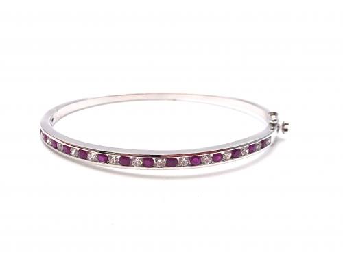 Silver Ruby and CZ Bangle