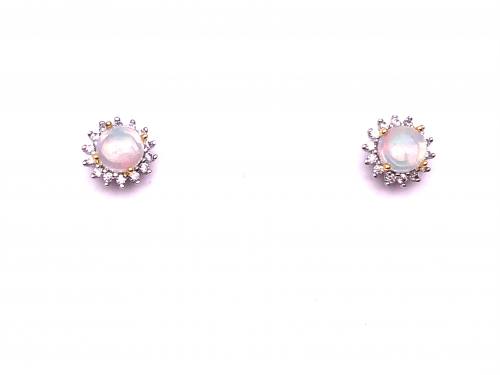 Silver & Opal & CZ Cluster Earrings