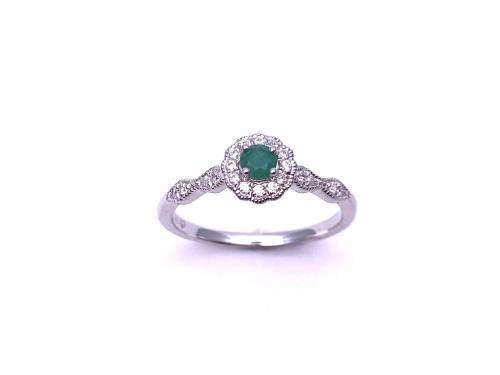 Silver Emerald & CZ Cluster Ring