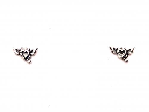 Silver Cut Out Winged Heart Stud Earrings