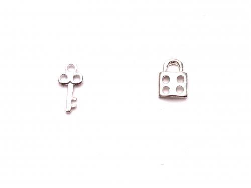 Silver Padlock & Key Opposite Stud Earrings