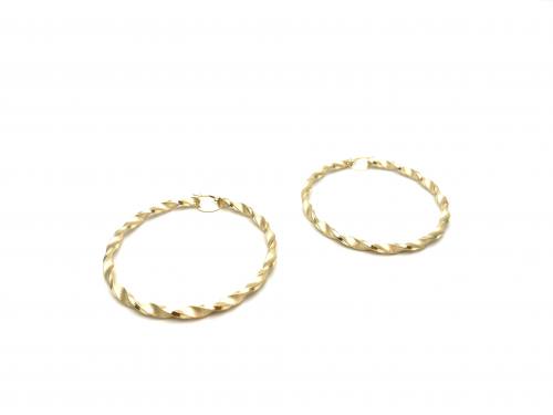 9ct Yellow Gold Large Twisted Hoop Earrings 60mm