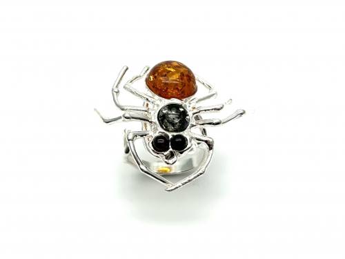 Silver Multi Amber Spider Ring