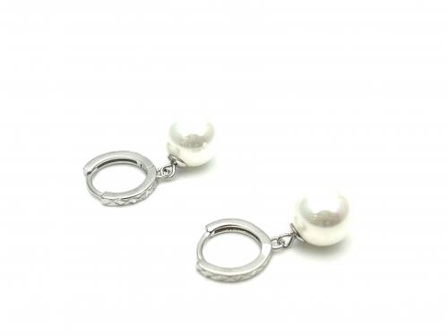 Silver Synthetic Pearl Huggy Charm Earrings