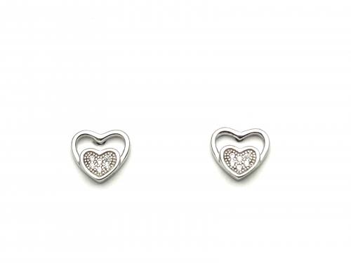Silver CZ Cut Out Heart Stud Earrings