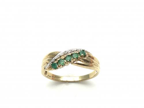 9ct Emerald & Diamond Crossover Ring
