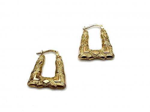 9ct Yellow Gold Textured Hoop Earrings