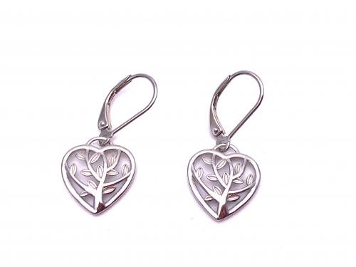 Silver Heart Tree Of Life Drop Earrings