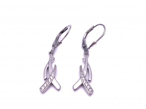 Silver CZ Kiss Cross Drop Earrings
