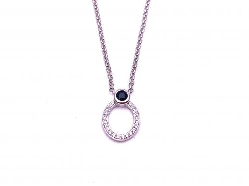 Silver Sapphire and CZ Open Oval Necklet