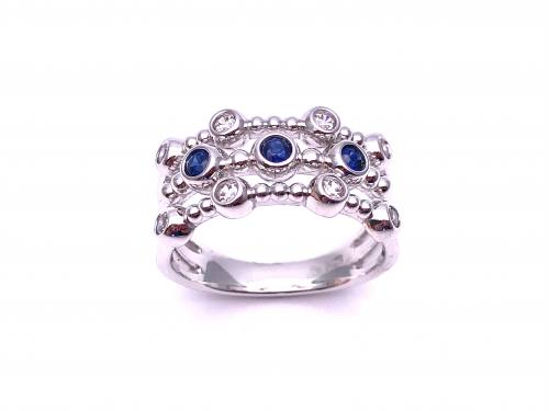 Silver Sapphire & CZ Bubble Ring