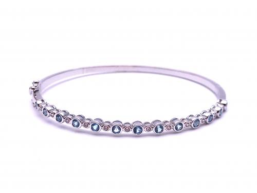 Silver Blue Topaz and CZ Hinged Bangle