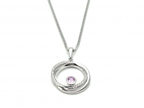 Silver Pink Sapphire & CZ Swirl Pendant & Chain