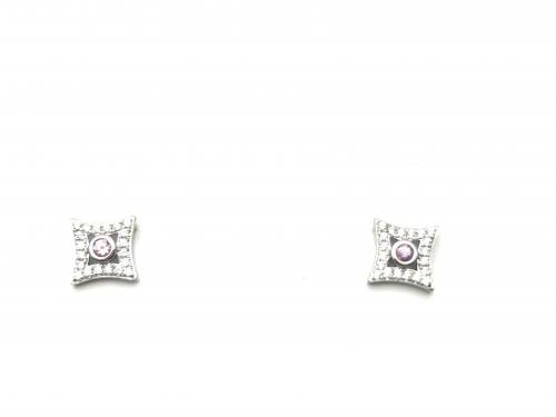 Silver Pink Sapphire & CZ Stud Earrings