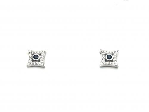 Silver Sapphire & CZ Stud Earrings