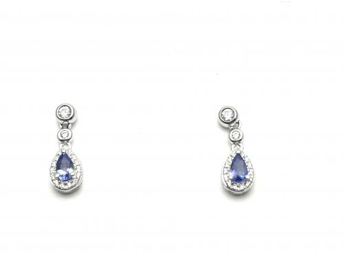 Silver Tanzanite and CZ Drop Stud Earrings