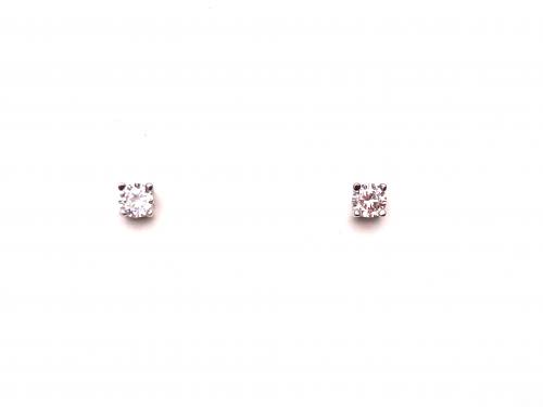 Silver CZ Solitaire Stud Earrings 3mm