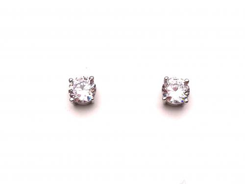 Silver CZ Solitaire Stud Earrings 6mm
