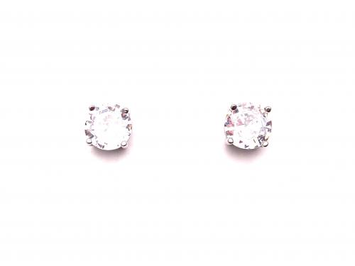 Silver CZ Solitaire Stud Earrings 7mm