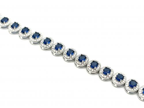 Silver Oval Blue CZ Cluster Bracelet