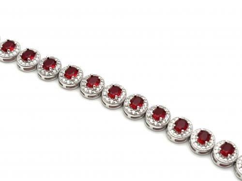 Silver Oval Red CZ Cluster Bracelet