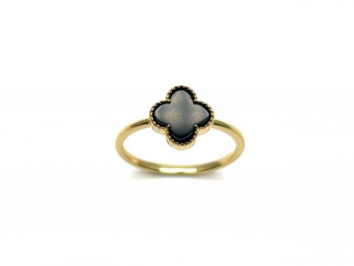 Silver Gold Plated Black Clover Ring