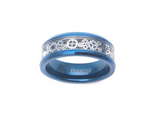 Tungsten Carbide Ring With Blue IP & Carbon Fibre