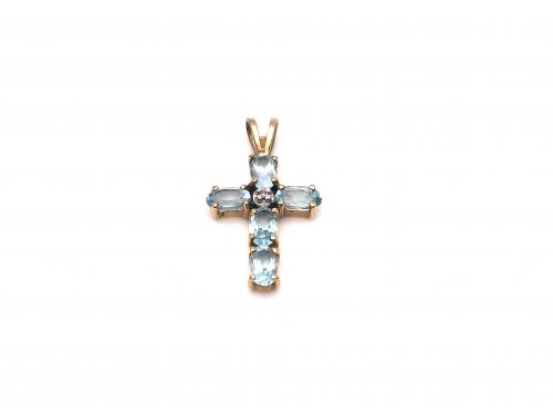 9ct Blue Topaz & Diamond Cross Pendant