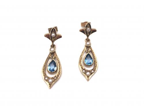 9ct Blue Topaz & Pearl Drop Earrings