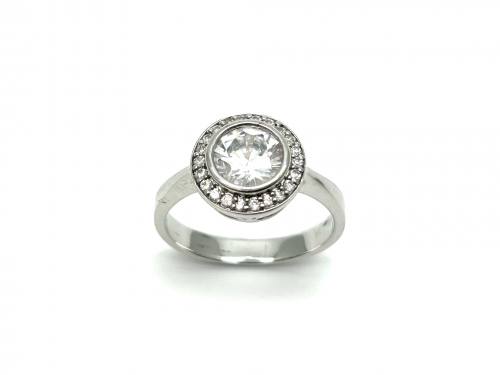 Silver CZ Round Halo Cluster Ring