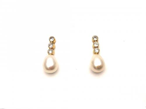 9ct Cultured Pearl & CZ Drop Earrings