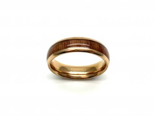 Tungsten Carbide Wood Inlay & Rose IP Plating Ring