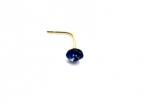 9ct Yellow Gold Blue CZ Nose Stud